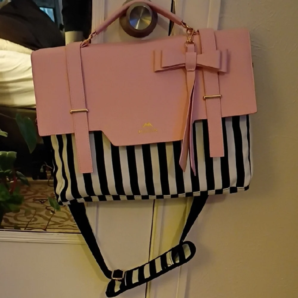 Pink and Black Striped Women's Computer Bag Case - Picture 2 of 10